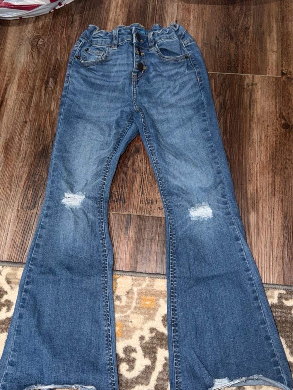 Blue Distressed  Flared Jeans